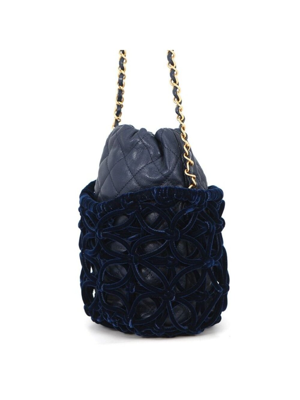★SOLD★ Chanel Chain Shoulder Bag CC Logo Quilted Drawstring Leather Velvet - Picture 2 of 10